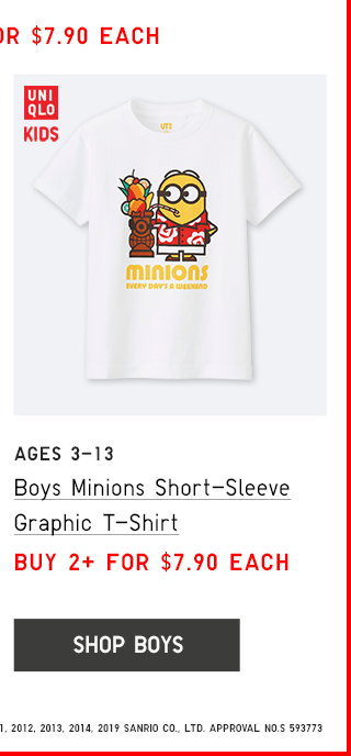 BOYS MINIONS SHORT-SLEEVE GRPAHIC T-SHIRT - BUY 2+ FOR $7.90 EACH