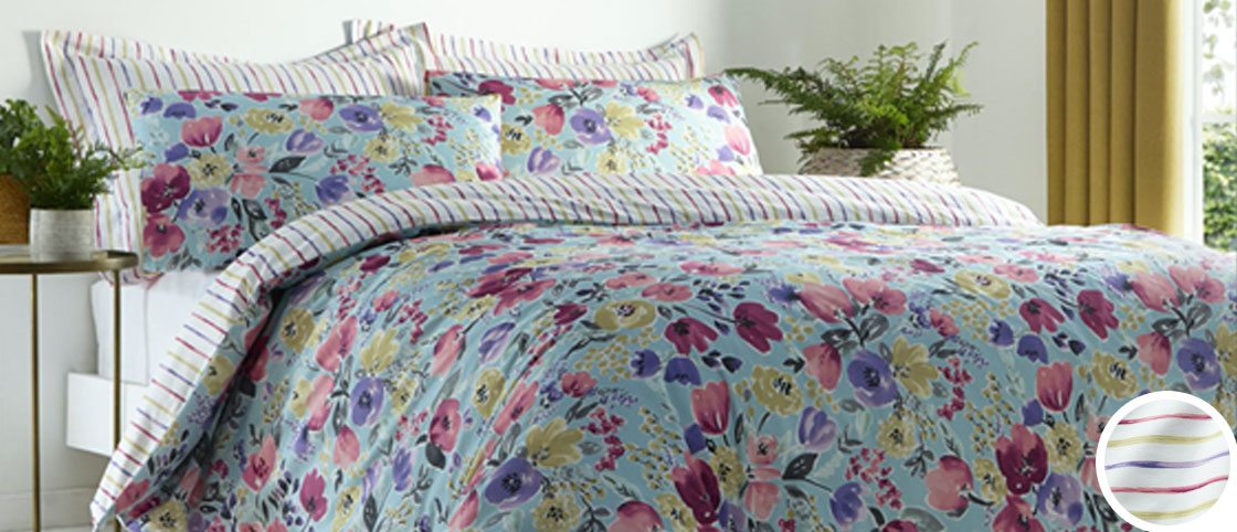 Freida Floral Stripe Reversible Duvet Cover Set