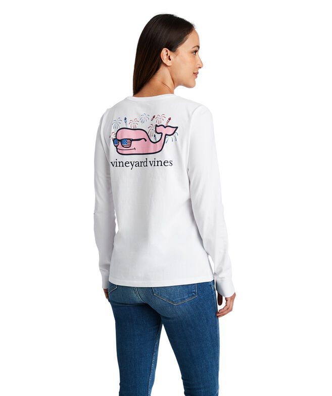 Long-Sleeve 4th Of July Whale Pocket Tee