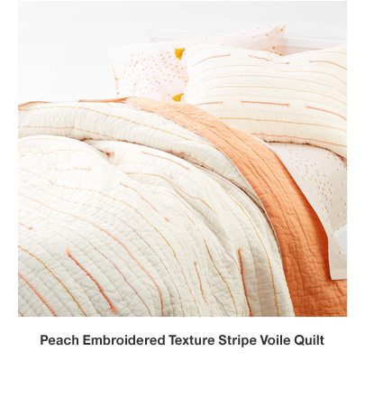 Peach Embroidered Texture Stripe Voile Quilt
