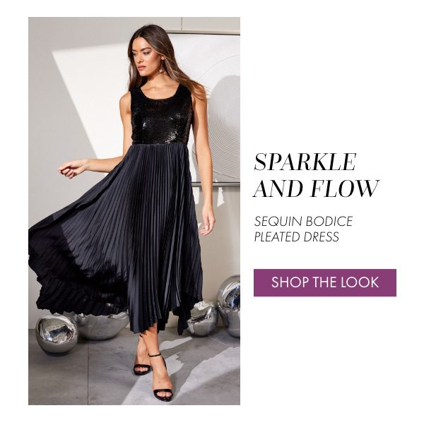 Sequin Bodice Pleated Dress