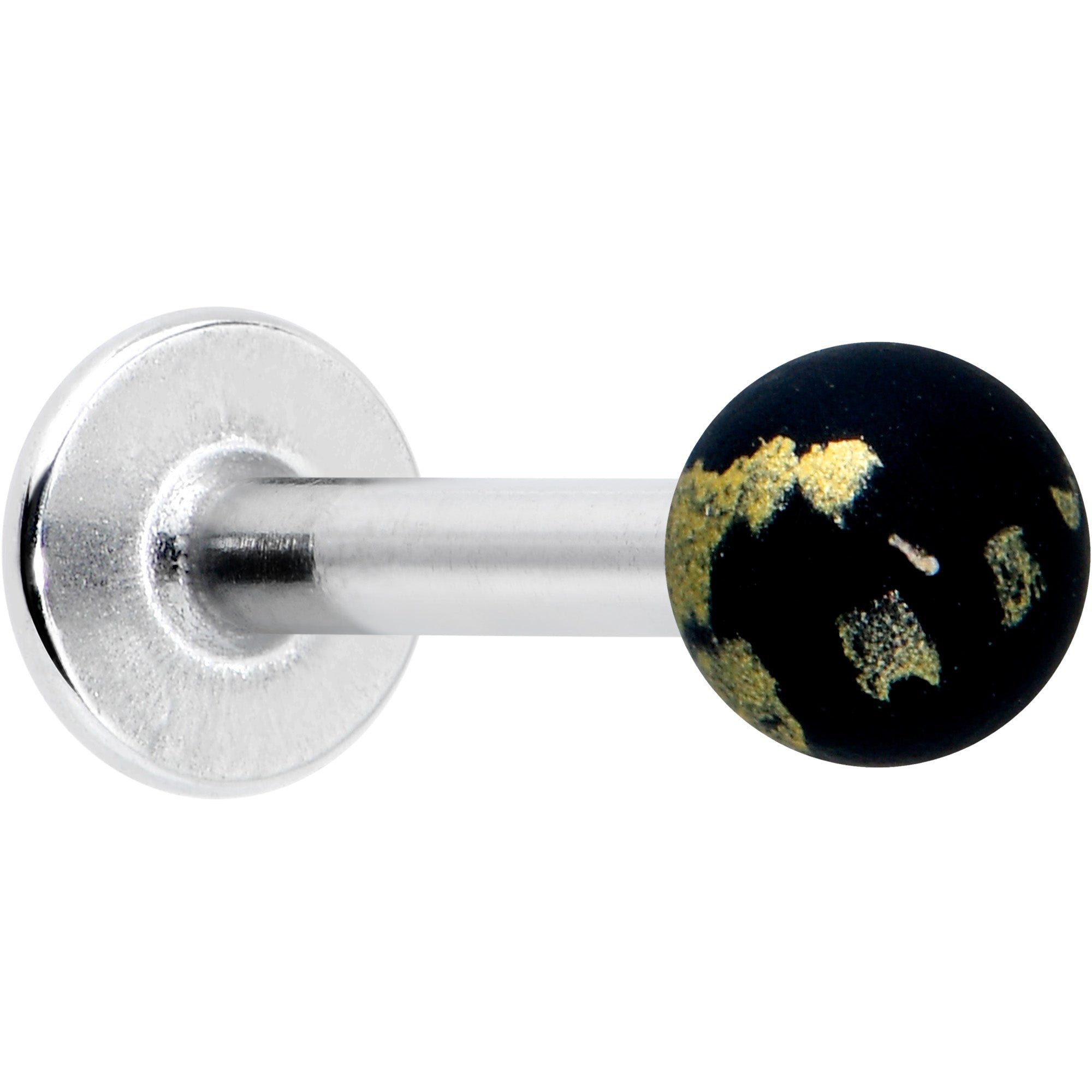 Image of 16 Gauge 5/16 Matte Black Splatter Pattern Labret Monroe Tragus