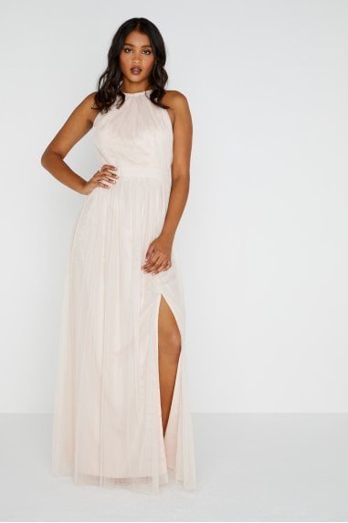 Heather Mesh Halter Maxi Dress