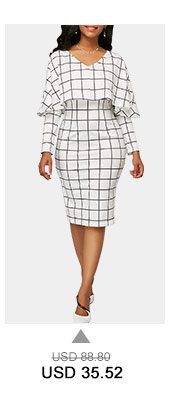 V Neck Grid Print Cape White Sheath Dress