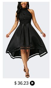 Black Lace Panel Sleeveless High Low Dress