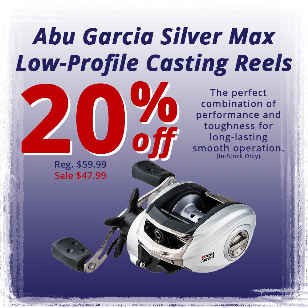 Save 20% on Abu Garcia Silver Max Low-Profile Casting Reels.