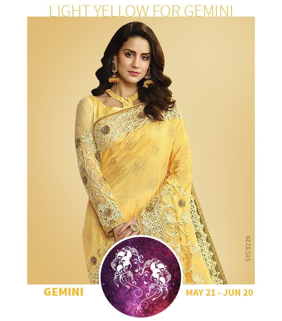 Zodiac Color for Gemini: Pastel Yellow ethnic and fusion wear. Shop!