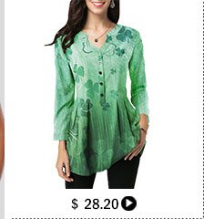 St Patricks Day Split Neck Printed Green Blouse