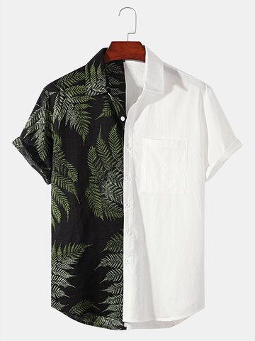 Leaf Print Two Tone Shirts