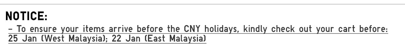 CNY Delivery Cut-Off Date