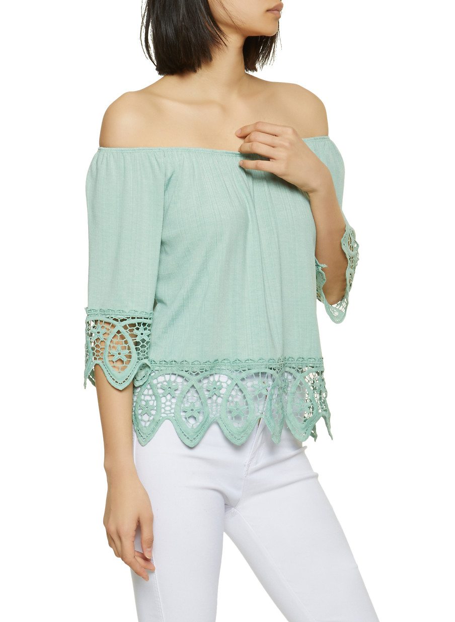 Ribbed Off the Shoulder Crochet Hem Top