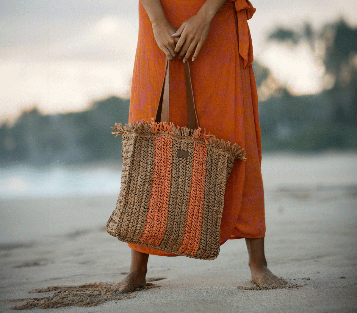 Wide Eyed Palms Woven Beach Bag