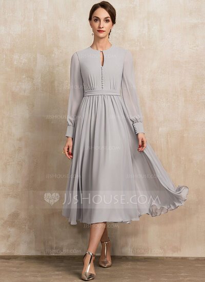 A-Line Scoop Neck Tea-Length Chiffon Cocktail Dress With Bow...