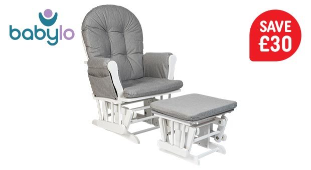 Babylo Milan Glider Chair and Footstool - White and Grey