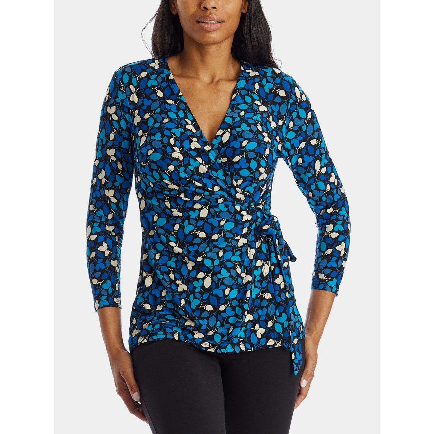 Mayfair Print Faux Wrap Top - M / ANNE BLK/DK AZURE CMB