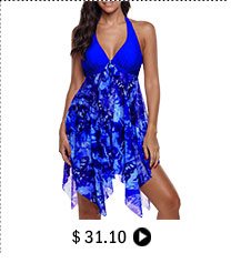 Halter Royal Blue Asymmetric Hem Swimdress and Panty