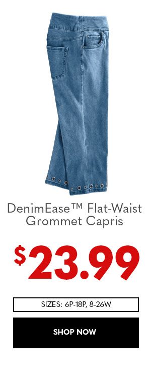 DenimEase Flat-Waist Grommet Capris