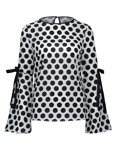 Polka Dots Round-neck Lace-up Women's Blouse