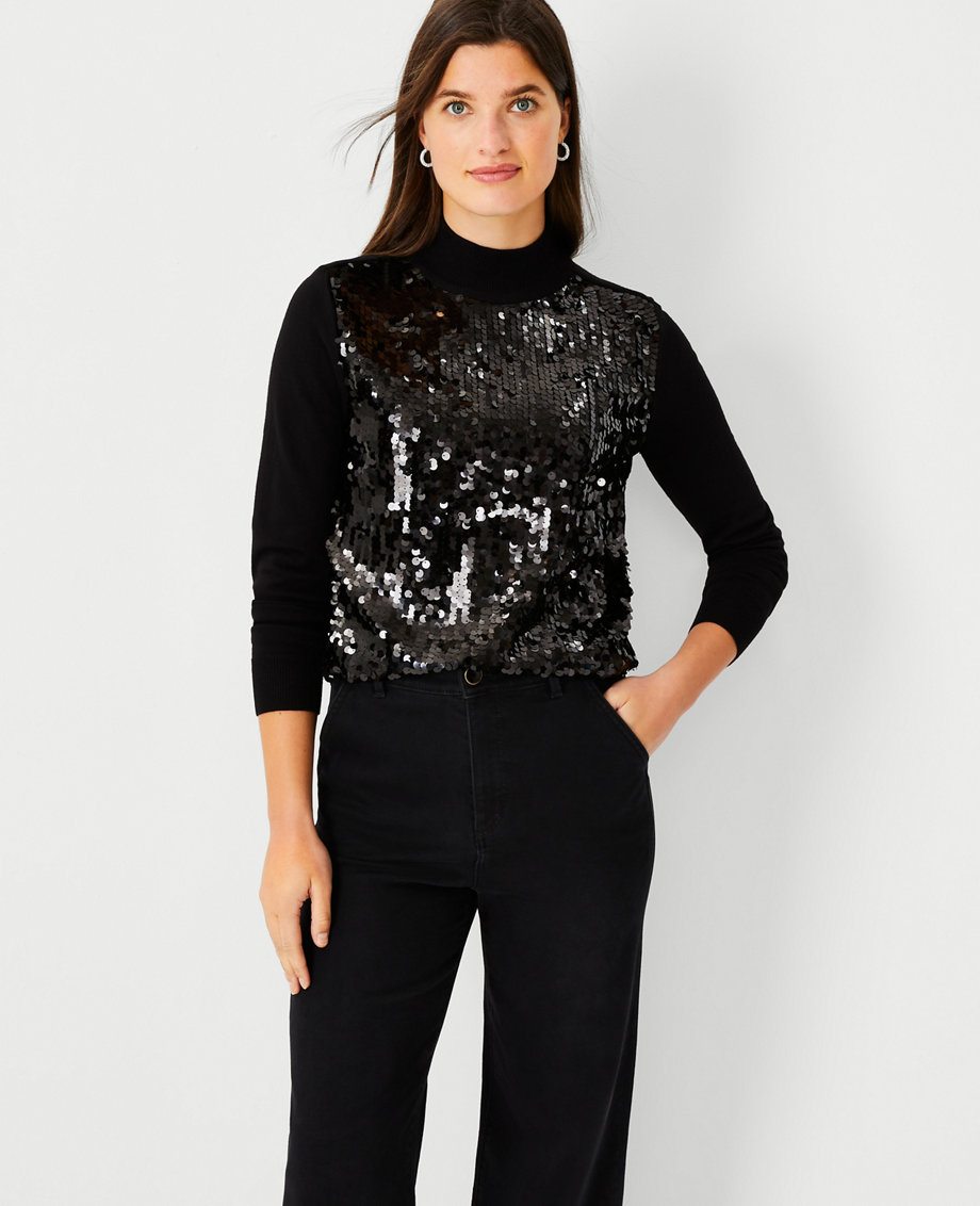 Sequin Front Turtleneck Sweater