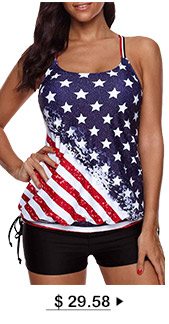 Strappy Back American Flag Print Blouson Tankini Set