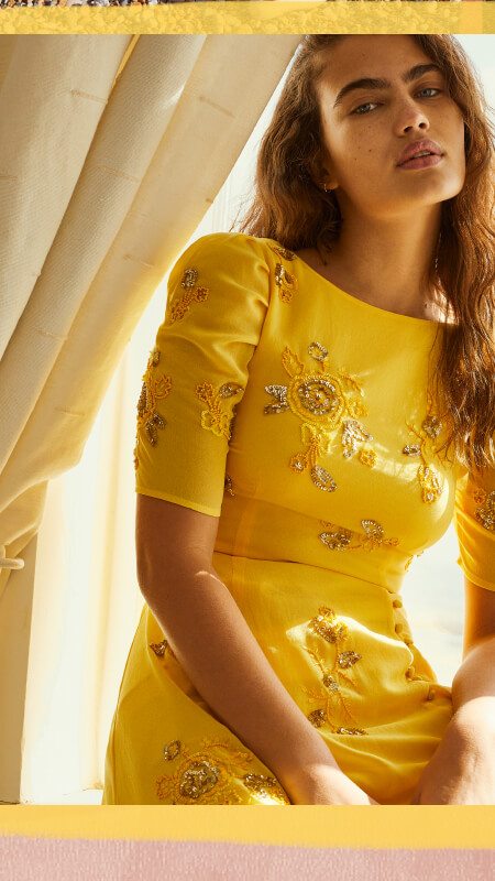 Artisan lilah floral embellished dress yellow