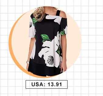 Flower Print Cold Shoulder Short Sleeve T Shirt