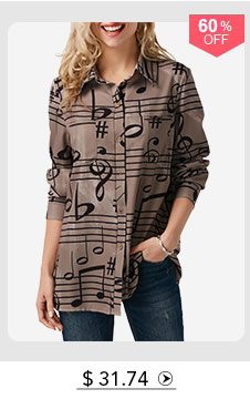 Button Up Printed Turndown Collar Long Sleeve Shirt