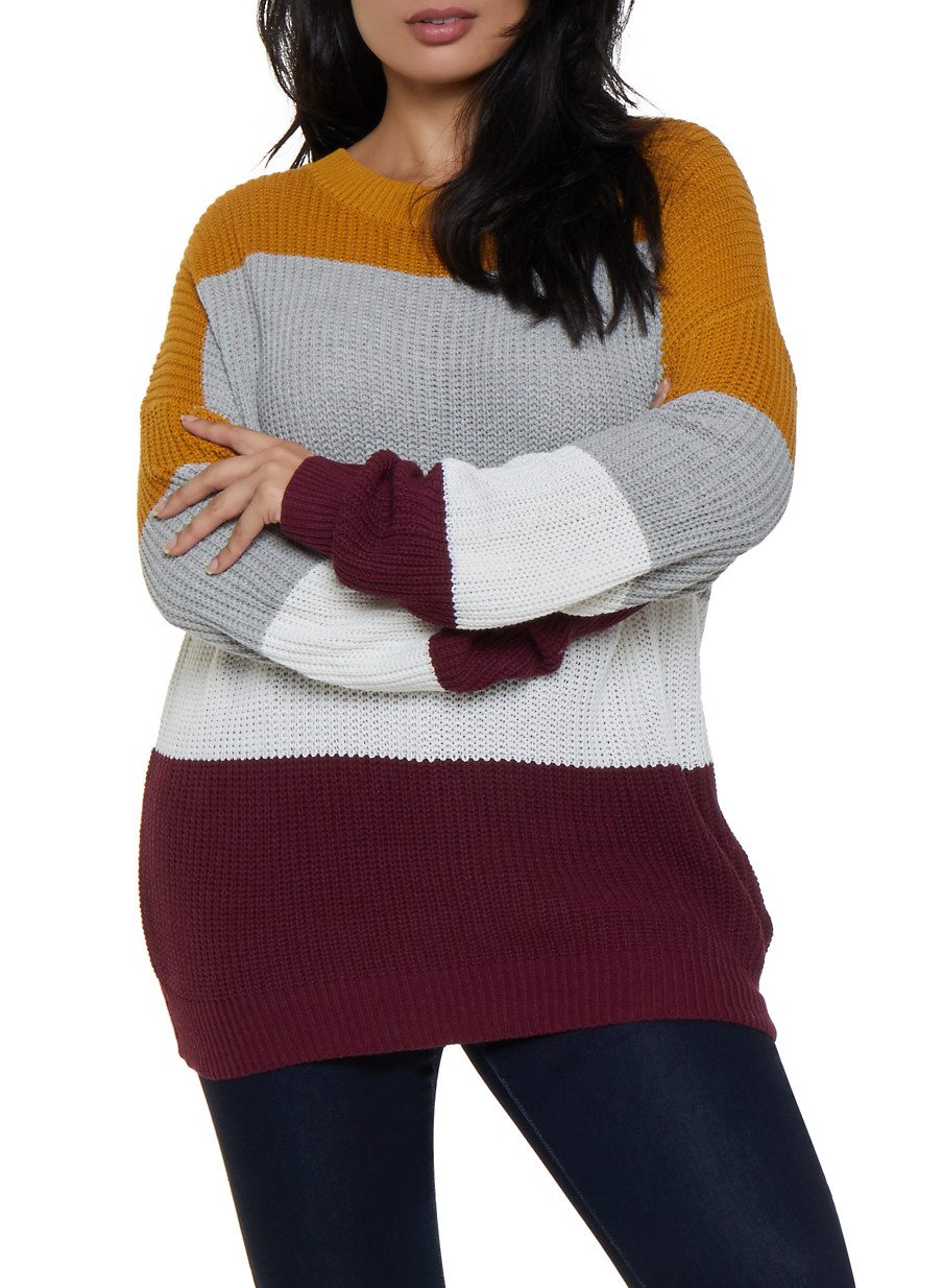 Plus Size Color Block Knit Sweater