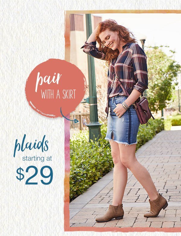 Pair with a skirt. Plaids starting at $29