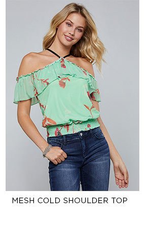 Mesh Cold Shoulder Top