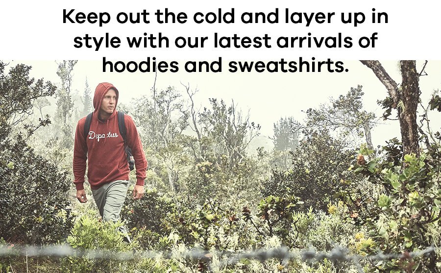 Keep out the cold and layer up in style with our latest arrivals of hoodies and sweatshirts.