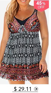 V Neck Keyhole Back Plus Size Swimdress and Shorts