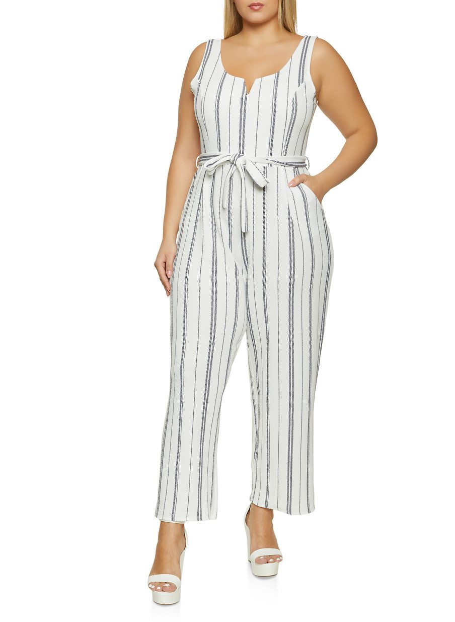 Plus Size Striped Wide Leg Jumpsuit