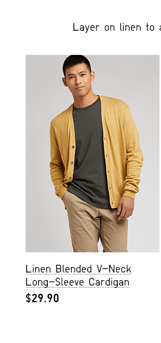 LINEN BLENDED V-NECK LONG-SLEEVE CARDIGAN $29.90