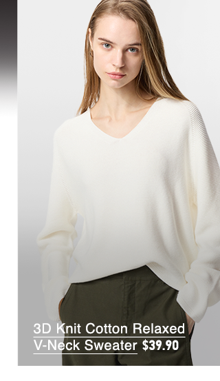 PDP2 - WOMEN 3D KNIT COTTON RELAXED V-NECK SWEATER