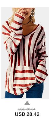 Hooded Collar Pocket Long Sleeve Striped T Shirt