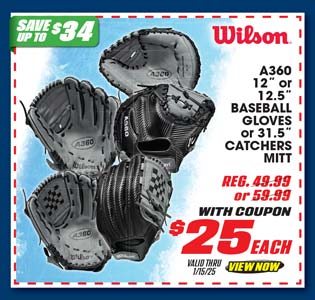 Wilson A360 12'' or 12.5'' Baseball Glove or 31.5'' Catchers Mitt