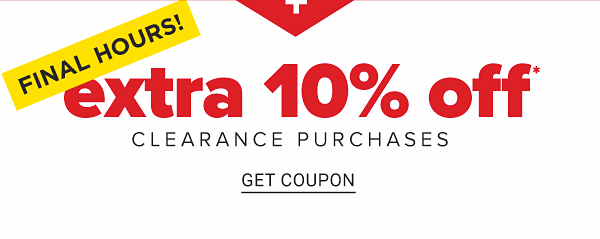 Last Day! Extra 10% off Clearance Purchases - Get Coupon