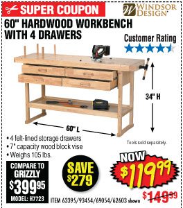 View 60 in. 4 Drawer Hardwood Workbench