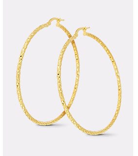 14K Yellow Gold Textured Hoop Earrings