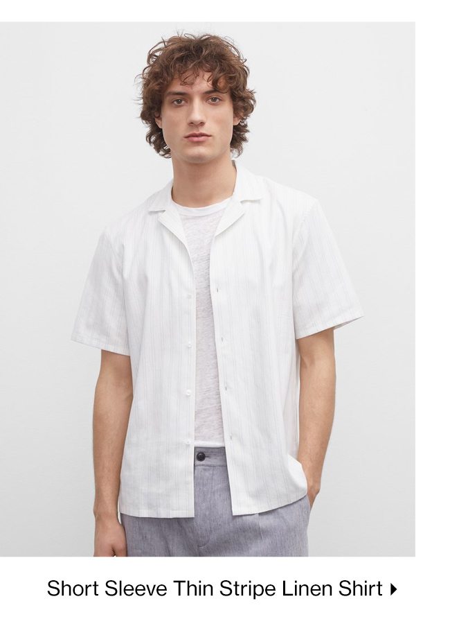 Short Sleeve Thin Stripe Linen Shirt