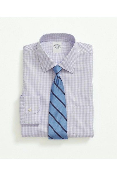 Stretch Supima® Cotton Non-Iron Pinpoint Oxford Ainsley Collar, Gingham Dress Shirt