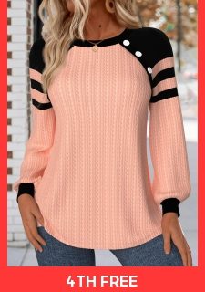 Dusty Pink Patchwork Long Sleeve Round Neck Sweatshirt