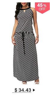 Drawstring Waist Sleeveless Black Maxi Dress