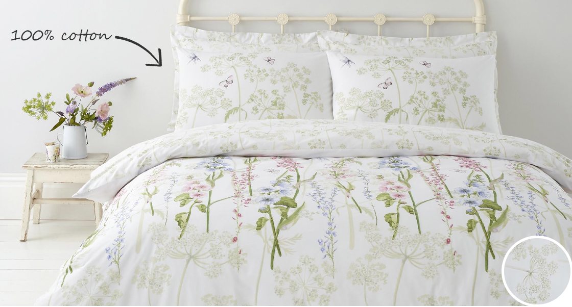 Edith Felicity White Floral Reversible Duvet Cover & Pillowcase Set