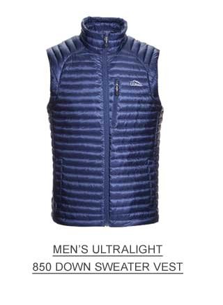Men’s ultralight 850 down sweater vest.
