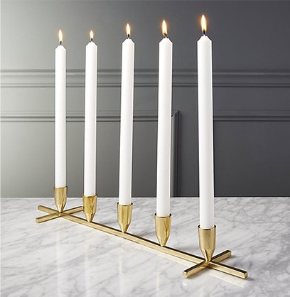 stria holds 5 brass taper candle holder