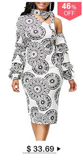 Layered Sleeve Printed Tie Neck Dress