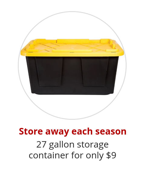 Store away each season 27 gallon storage container for only $9