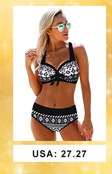 Bowknot Detail Halter Neck Tribal Print Bikini Set 